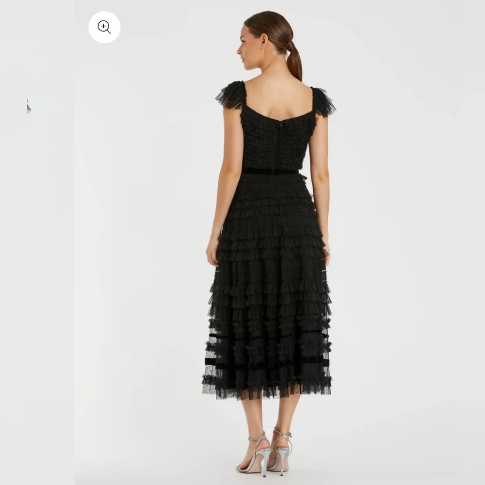 Black Ruffle Cap Sleeve Tiered Midi DressRegular price$398 USD - Picture 5 of 12